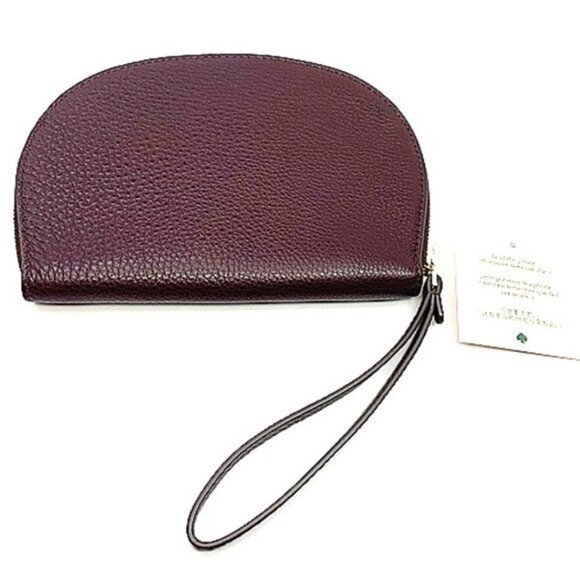 KATE SPADE Leather Rima Half Moon Wristlet Chocolate Cherry - Picture 8 of 13